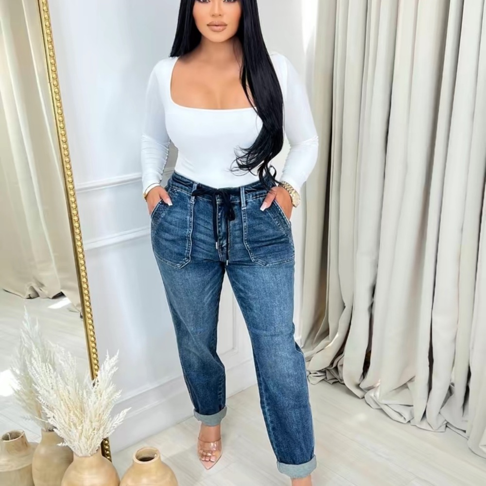 Judy Blue Sophia High Waist Joggers with Drawstring Waist Women’s  Blue Jeans